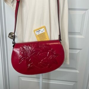 Patricia Nash Red Vintage Floral Embossed Leather Women's Crossbody Bag NWTs